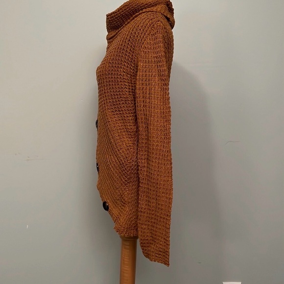 Cozy Brown Asymmetrical Button Sweater - Picture 6 of 7